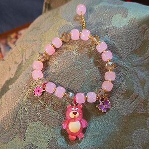 Pink Beaded Bracelet with Bear Charm